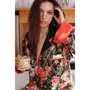 We are HAH PJ Set Flock 2gether Noir Black & Red Floral Satin Women’s Plus XXL